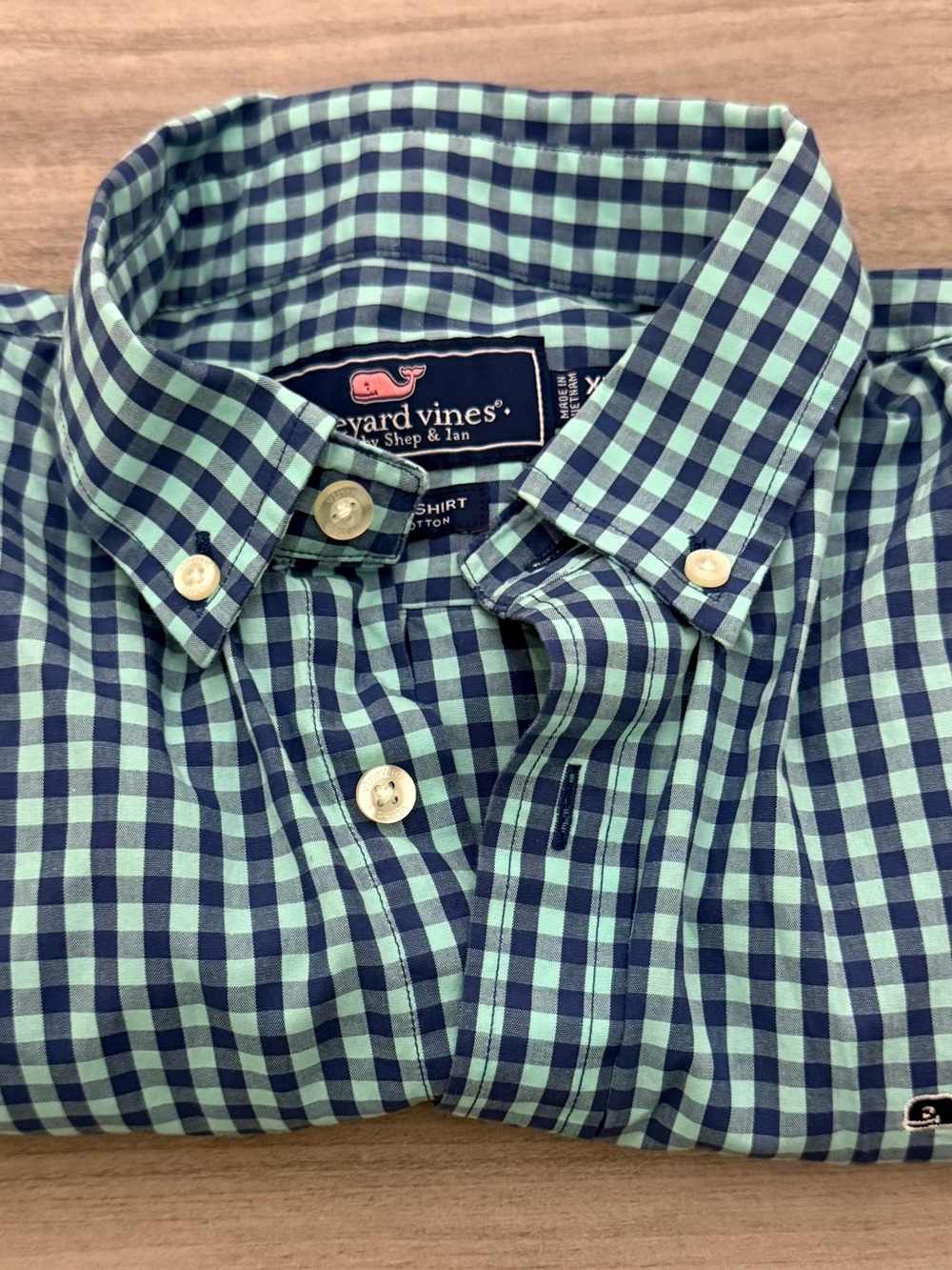 Vineyard Vines Blue and Aqua Gingham Button-Down Shirt